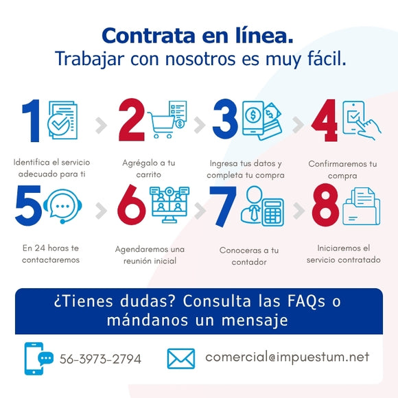 Contratar servicios de contabilidad y trabajar con Impuestum es muy fácil, solo hay 8 pasos clave