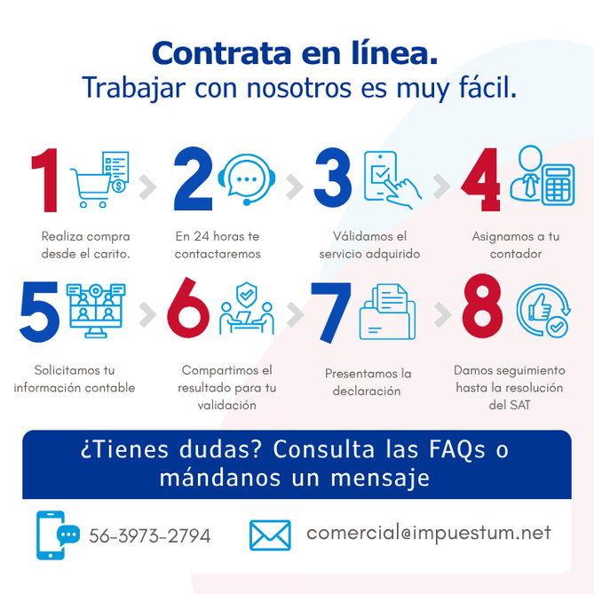 Para contratar el servicio de impuestum debes agregar el producto a tu carrito, confirmar la compra y te contactaremos en máximo 24 horas para solicitar tu información con la que presentaremos tu declaración anual por sueldos y salarios